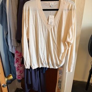 Women's Cream V-Neck Sweater